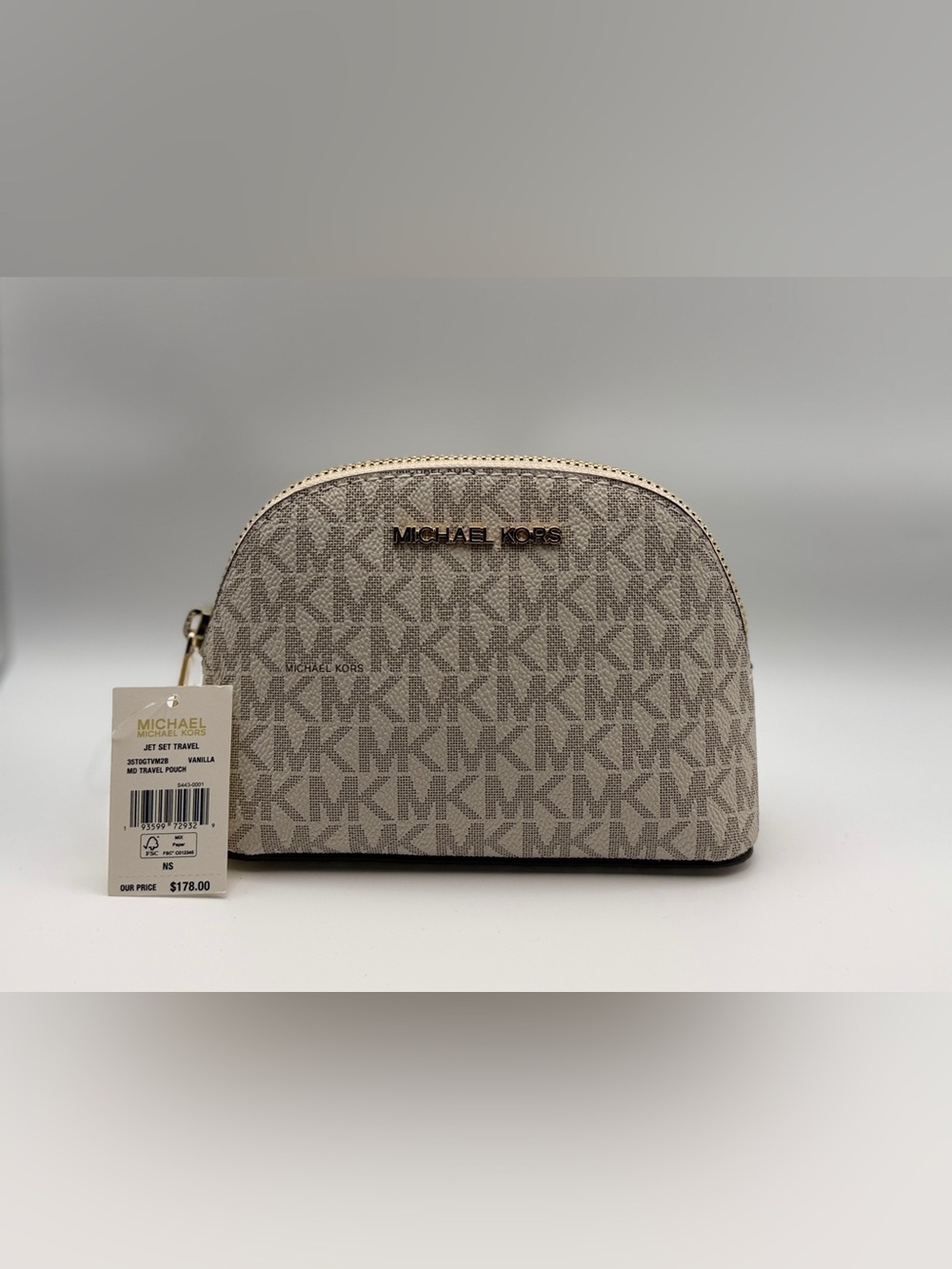 Michael Kors Jet Set Travel Signature Logo Medium Pouch – Vanilla